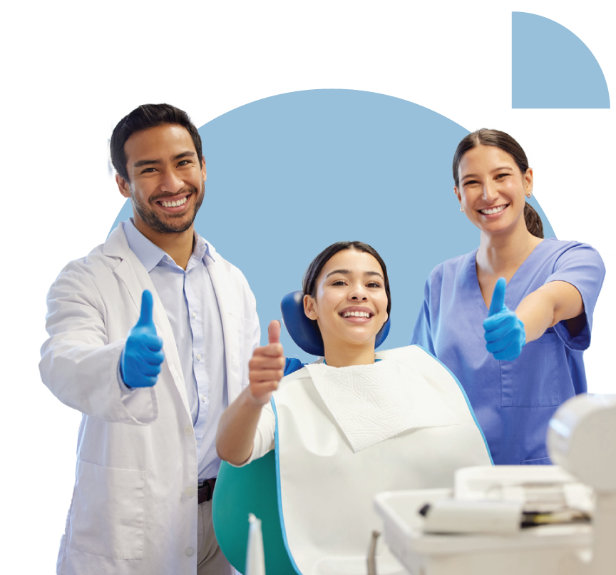 Dentist, Assistant and patient with their thumbs all up